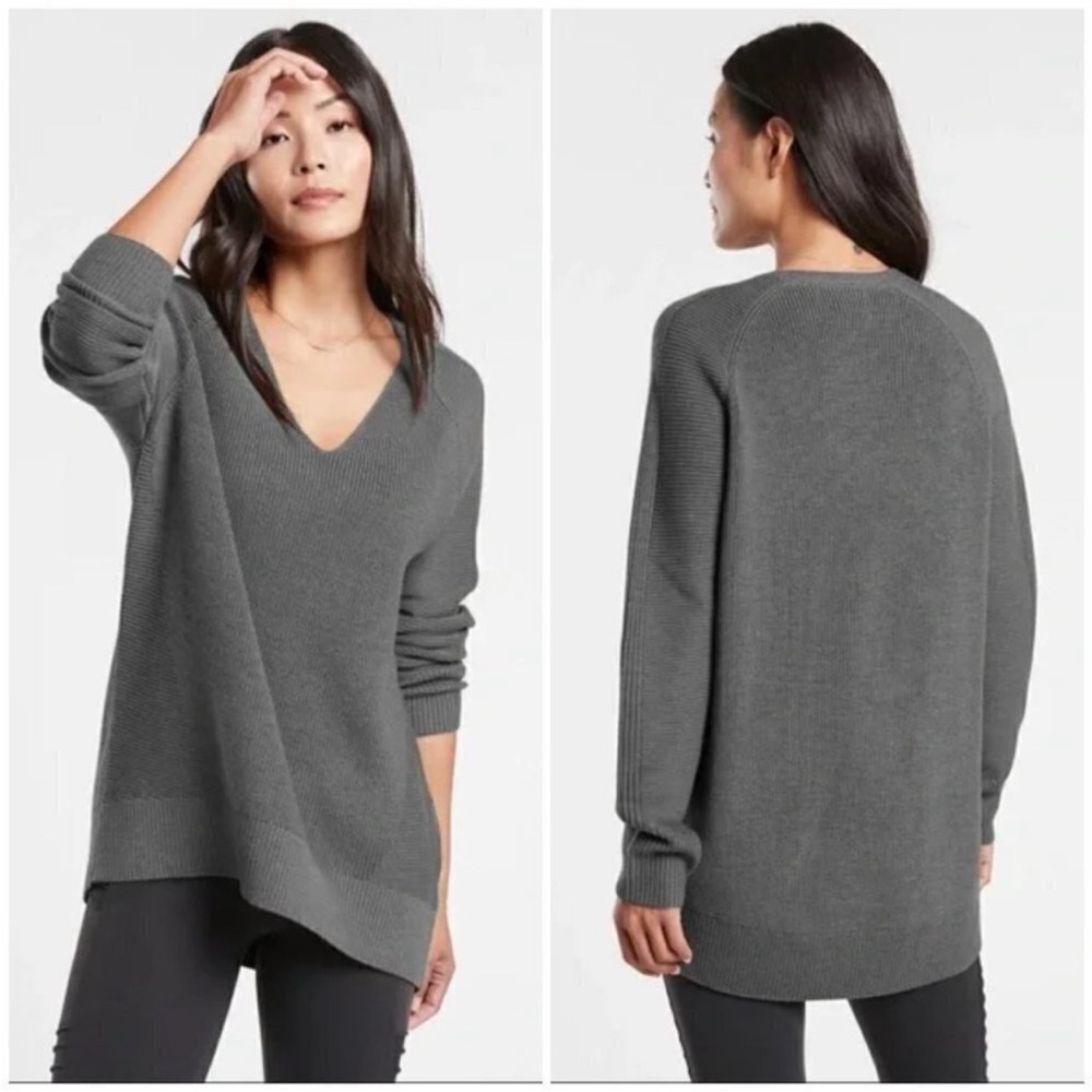 Athleta Merino Wool Blend Tunic Sweater XXS Charcoal Gray Relaxed Fit